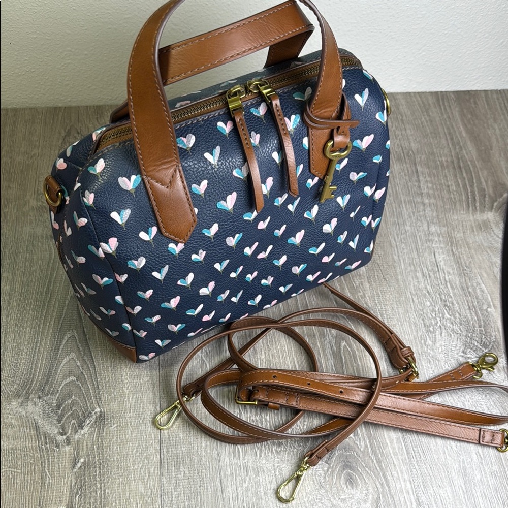 Stylish Brown and Blue Heart Patterned Women's Bag